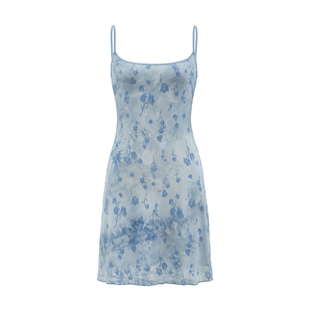 Lily Rose野玫瑰 度假风植绒碎花U领吊带连衣裙性感露背显瘦短裙