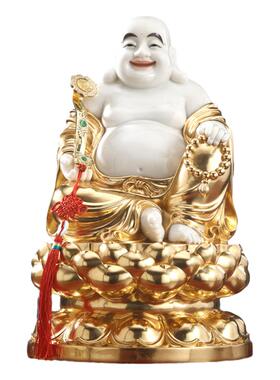 汉白玉镶金弥勒佛像家用供奉摆件