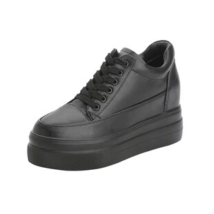 纯皮小白鞋女真皮内增高女鞋8cm增高厚底松糕春款休闲白鞋小黑鞋