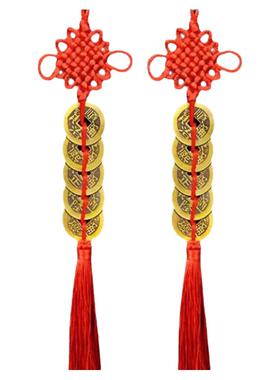 五帝钱门对门纯黄铜吉祥结真品铜五吊钱古币铜钱串大门中国结挂件