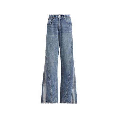 adidas阿迪达斯三叶草牛仔阔腿弯刀裤宋雨琦同款女蛇年长裤JN0726