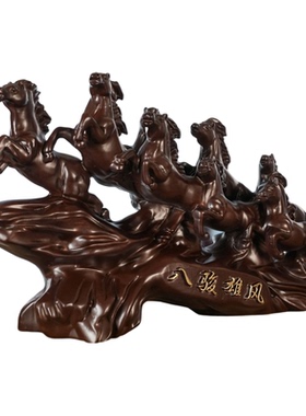 定制红花梨木雕马摆件八骏