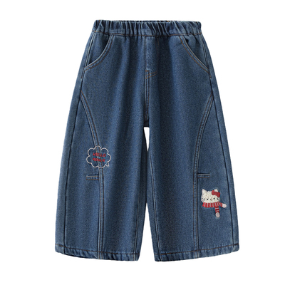 超好看女童加绒裤子秋冬季牛仔裤