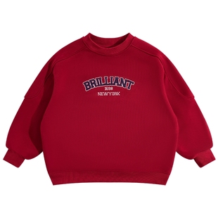 男童冬季新年红色本命年加绒卫衣2026新款青少年儿童新年加厚上衣