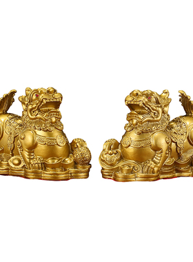 貔貅摆件公母一对黄铜聚财