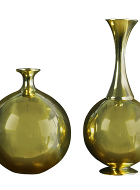 纯黄铜花瓶摆件插花台面装饰品