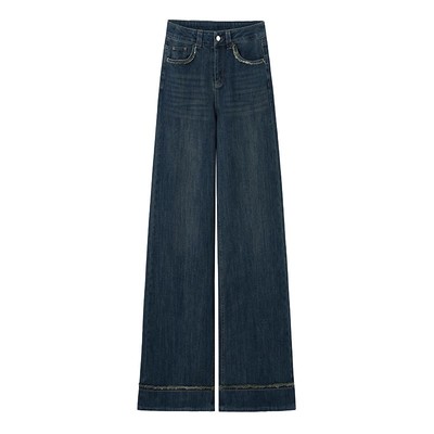 牛仔裤加绒筒喇裤女裤子秋冬