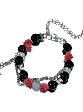 【墨玫星影】MIES原创王嘉尔应援黑红撞色珠子手链女链条设计感