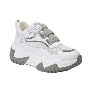 魔术贴小白鞋女内增高轻便透气网面2025新款夏爆款休闲老爹运动鞋