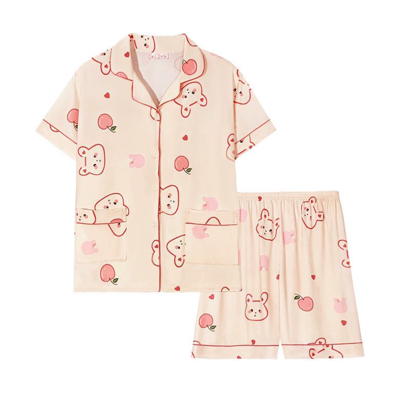 纯棉女生家居服短袖开衫助眠套装