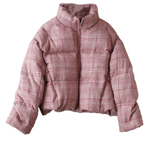 寒冬高颜值！复古显白红色千鸟格立领短款加厚85鸭绒羽绒服外套女