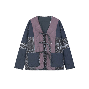 INXX新中式盘扣白鸭绒羽绒服男女撞色拼接设计潮流国风外套