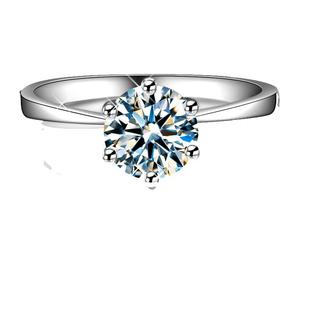 新款六爪钻戒仿真钻石戒指女1克拉莫桑石度pt950铂金结婚情侣对戒