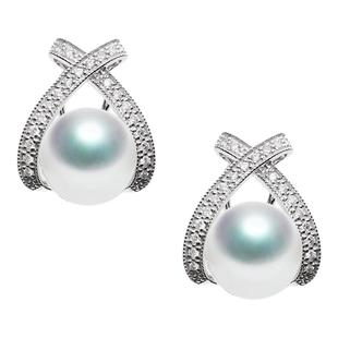 18K白金钻石耳夹天然南洋白珠耳拍耳环澳白耳钉X款可定制维纳斯