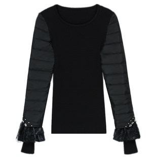 羽绒袖棉袖打底衫女冬配皮草马甲的内搭加厚毛衣袖子加棉夹棉小衫