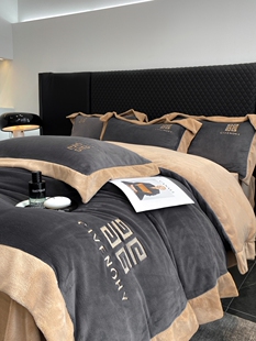 冬季保暖加厚牛奶绒四件套防静电珊瑚绒加绒被套床笠轻奢床上用u.