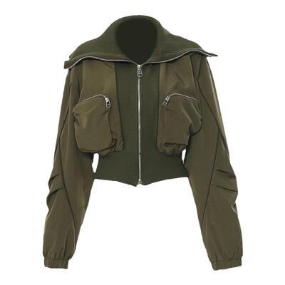 春秋款上衣工装大翻领口袋短外套