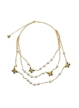 金色多层链珍珠蝴蝶项链