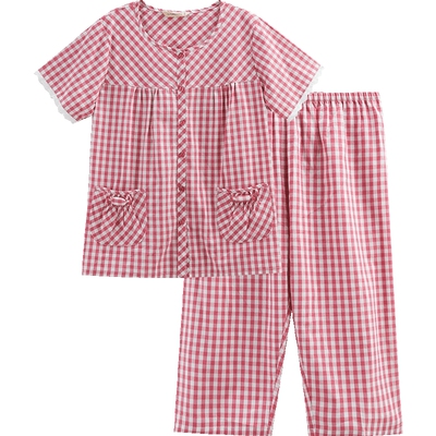 秋鹿挺括色织格全棉睡衣女