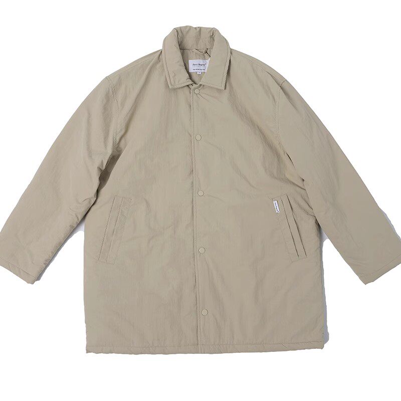 秋冬季高级感防水风衣外套男中长款翻领简约纯色棉衣菱格绗缝外套