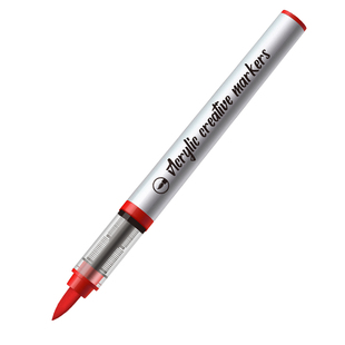 红色直液式丙烯马克笔单支软头儿童丙烯笔小学生美术专用不透色可叠色正红大红中国红水彩笔大容量黑白记号笔