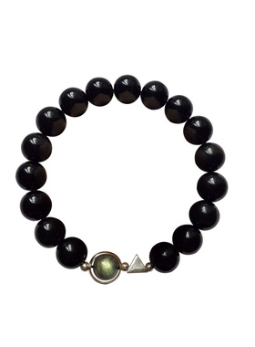 s925纯银情侣款手链天然黑曜石