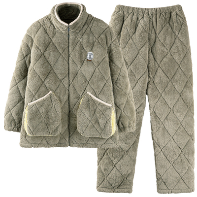 女士珊瑚绒夹棉三层加厚睡衣冬款