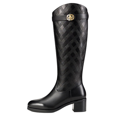 灵梅陈真皮长筒靴黑色女靴骑士靴