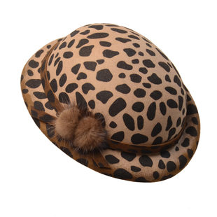 高颜值老钱风复古豹纹羊毛小礼帽女士秋冬时尚圆顶贝雷帽保暖帽子