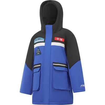 李宁童宽松连帽男休闲中长羽绒服