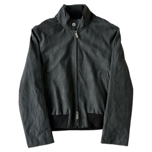 H1c 雾*蜡染皮哈灵顿短款合身双拉链皮衣夹克 特殊工艺/挺括质感