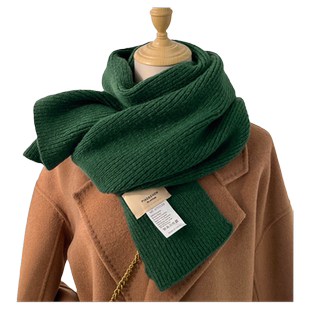 复古深绿墨绿色短围巾男女生秋冬季加厚针织粗毛线中大儿童小围脖