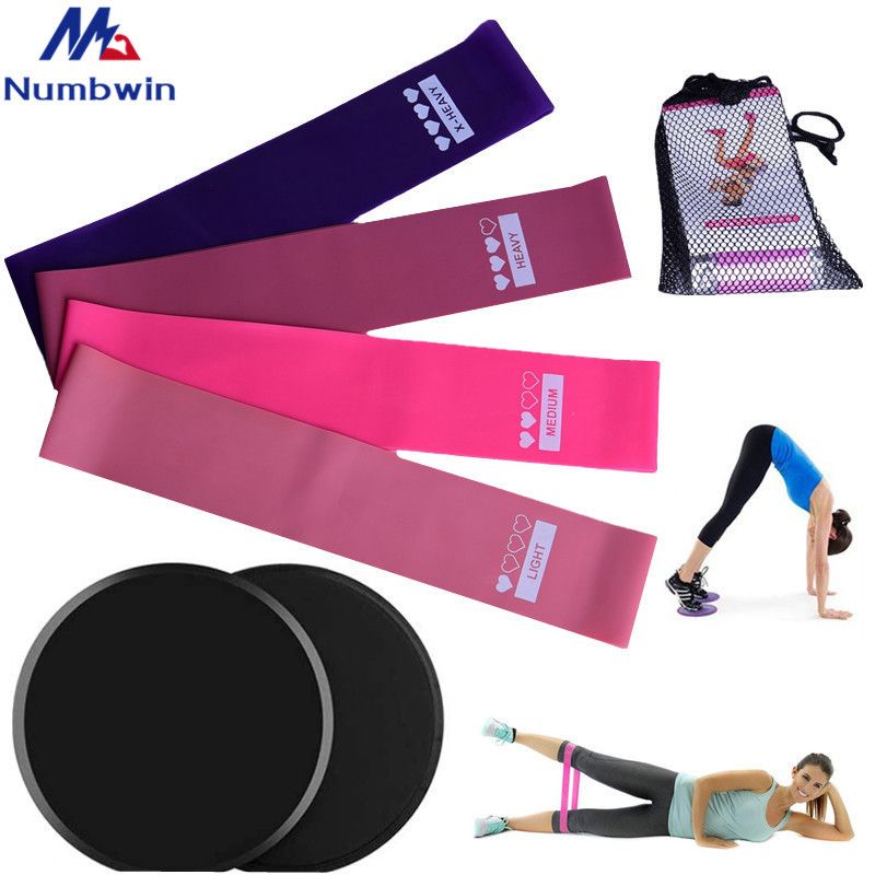 乳胶渐变色弹力圈滑行盘八件瑜伽套健身滑盘脚训练臀拉力带翘踩套