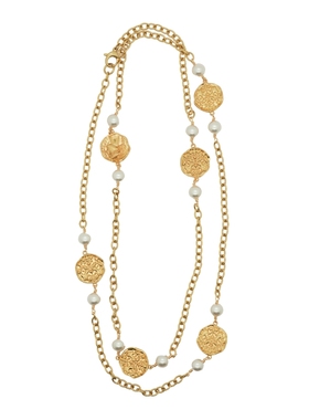 小香风复古浓金珍珠长项链