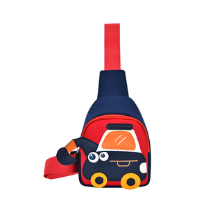 男童斜挎包腰包3-8岁蓝色挖土机胸包户外轻盈便捷新年零钱包