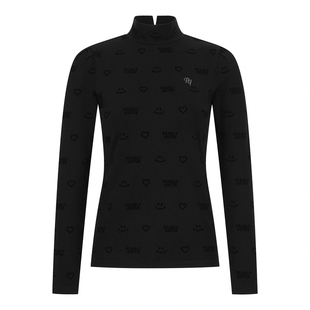 高尔夫服装女款原单春秋高领满印长袖T恤网球运动修身显瘦打底衫