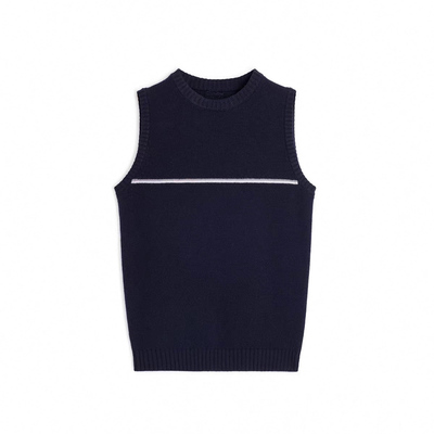 纯羊毛纱线圆领无袖撞色毛织背心