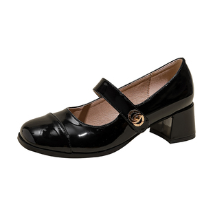 复古法式玛丽珍鞋女2026年一字带千金风高跟鞋小皮鞋方头粗跟单鞋