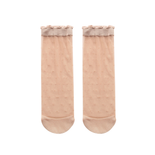 10双永春花边波点短丝袜木耳边女夏季超薄透明短袜子包心丝短筒袜