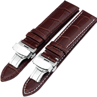 格诺手表带 真皮牛皮实心蝴蝶扣表链配件14|16|18|19|20|22mm男女