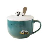 大容量马克杯带盖勺杯子可爱少女家用陶瓷牛奶燕麦片早餐杯可微波