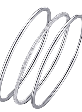 三环碎冰冰纯银手镯女简约百搭