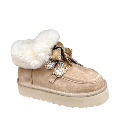 梅尔厚底系带雪地靴冬季加绒保暖