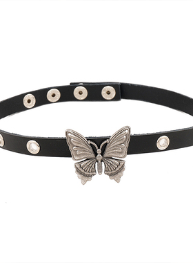 复古暗黑蝴蝶pu皮项圈手链choker