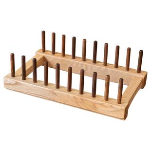 岩璞实木盘子沥水架杯架台面厨房碟子收纳架防霉餐盘架置物茶饼架