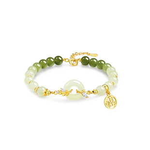 中国黄金央创和田玉手串女款平安扣手链女生生日礼物送女朋友S925