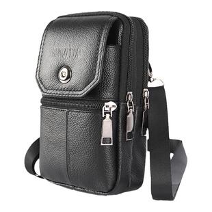 新款真牛皮腰包多功能穿皮带手机套男士腰带手机包户外小挂包挎包