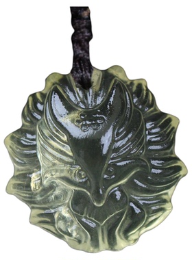 天然水晶狐狸吊坠粉黄白色