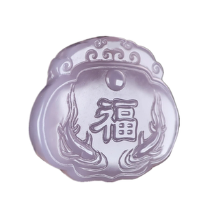 和田玉福字玉锁吊坠双面雕刻紫罗兰玉石莲花长命锁富贵有余玉坠