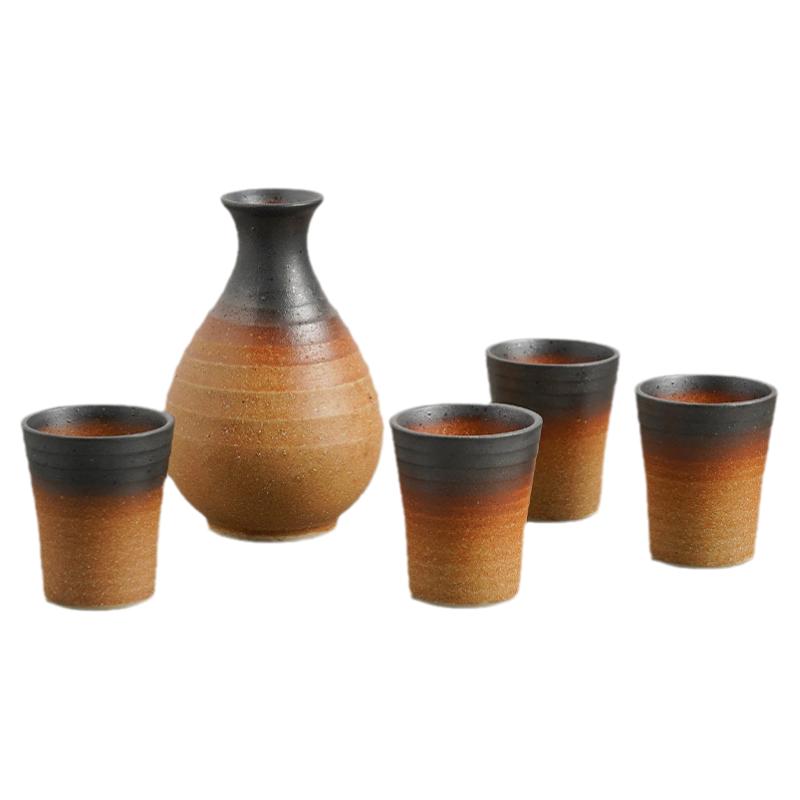 美浓烧日本进口清酒器黄酒分酒器一壶四杯礼盒手工仿古酒具套餐